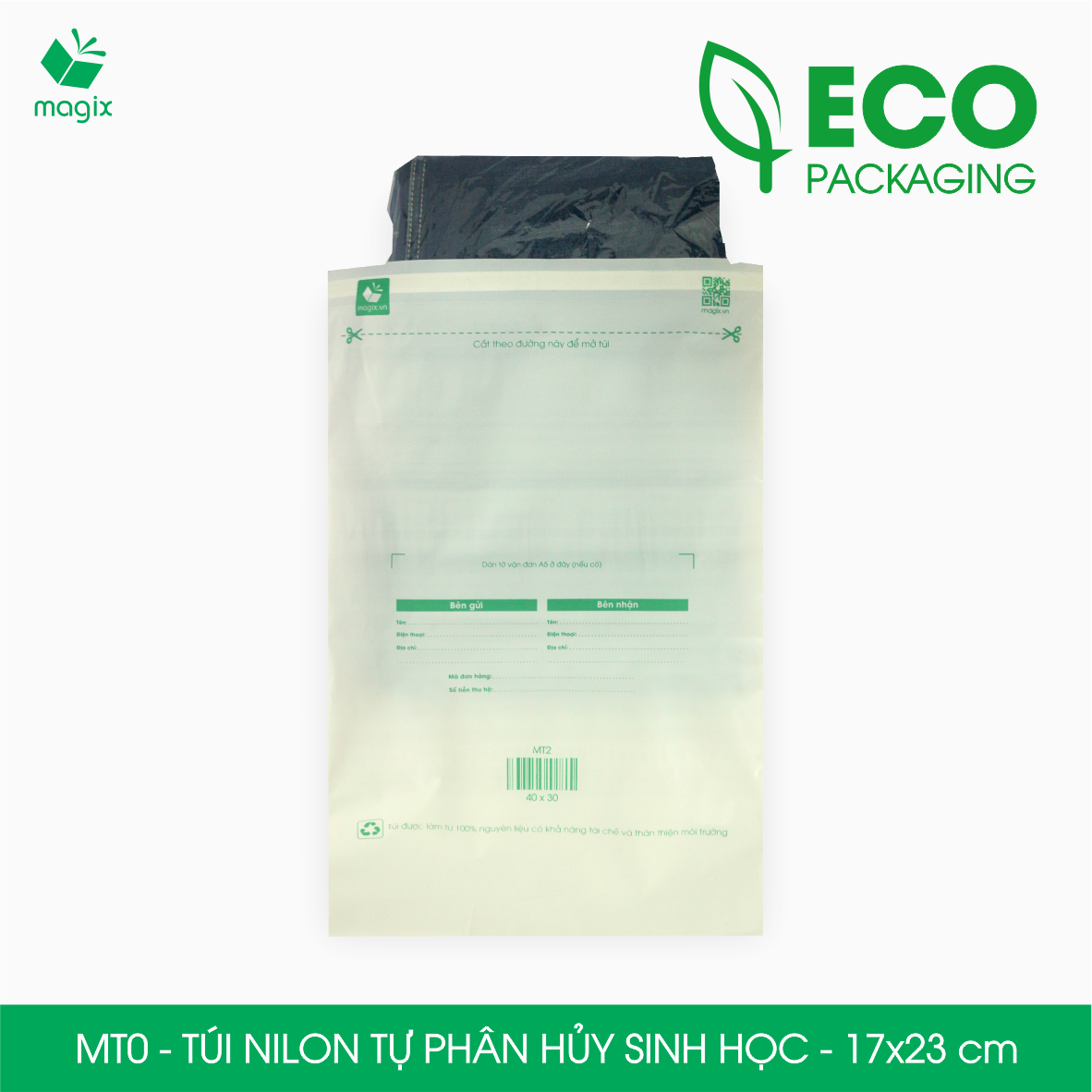 MT0 - 17x23 cm - 100 túi đóng hàng niêm phong phân hủy thân thiện môi trường, túi gói hàng