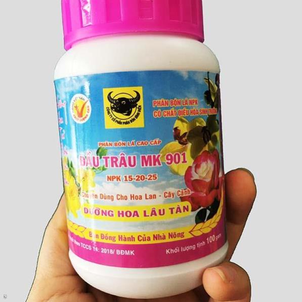 Phân bón đầu trâu 901 - phân bón lá chuyên dùng cho hoa lan cây cảnh dưỡng hoa lâu tàn - 100gram