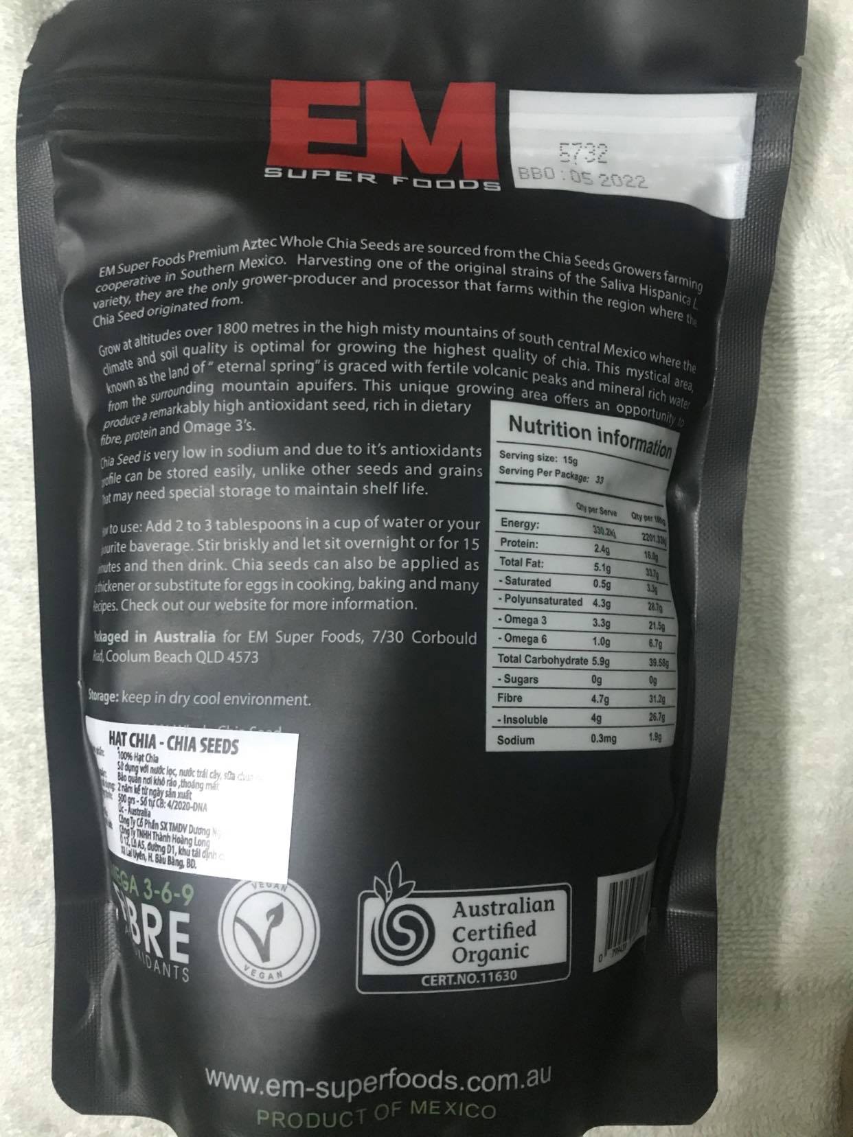 Hạt Chia Đen Úc Gói 500g
