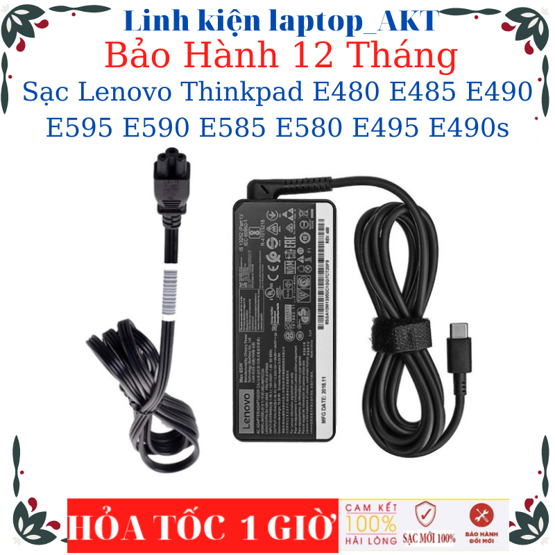Sạc dùng cho Laptop Lenovo Thinkpad E480 E485 E490 E595 E590 E585 E580 E495 E490s- Sạc Lenovo 20V-3.25A-65W Type C