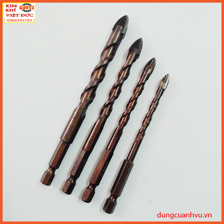 BỘ 4 MŨI KHOAN KÍNH ĐA NĂNG 4 CẠNH KHOAN KÍNH,THỦY TINH,GẠCH MEN màu đen