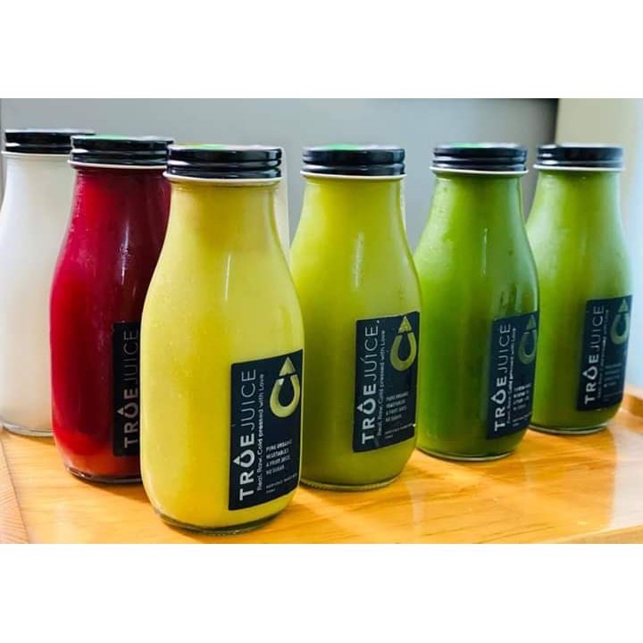 Combo 6 chai thủy tinh 300ml đựng sữa, sinh tố, sốt, cafe nắp nhôm đen