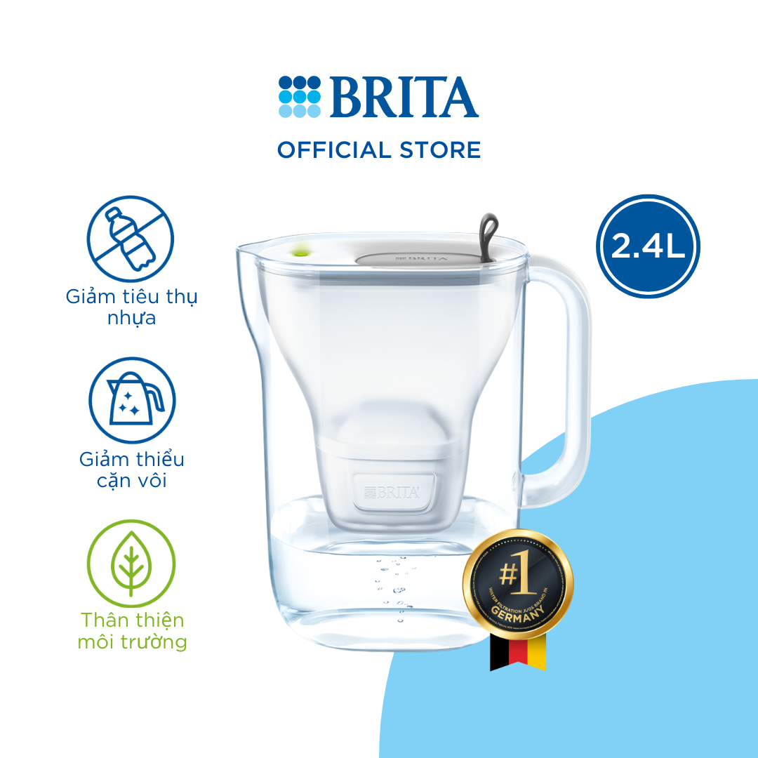 Brita Style Gray 2.4L Water Filter (with 1 Maxtra+ & Smartlight Filter Core Available) - Brand from Germany