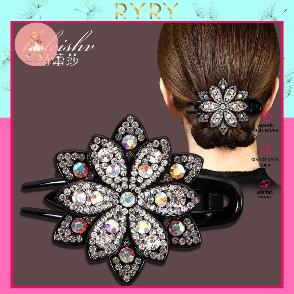 Kẹp Tóc Mỏ Vịt Đính Đá Hình Hoa Phong Cách Retro Mới