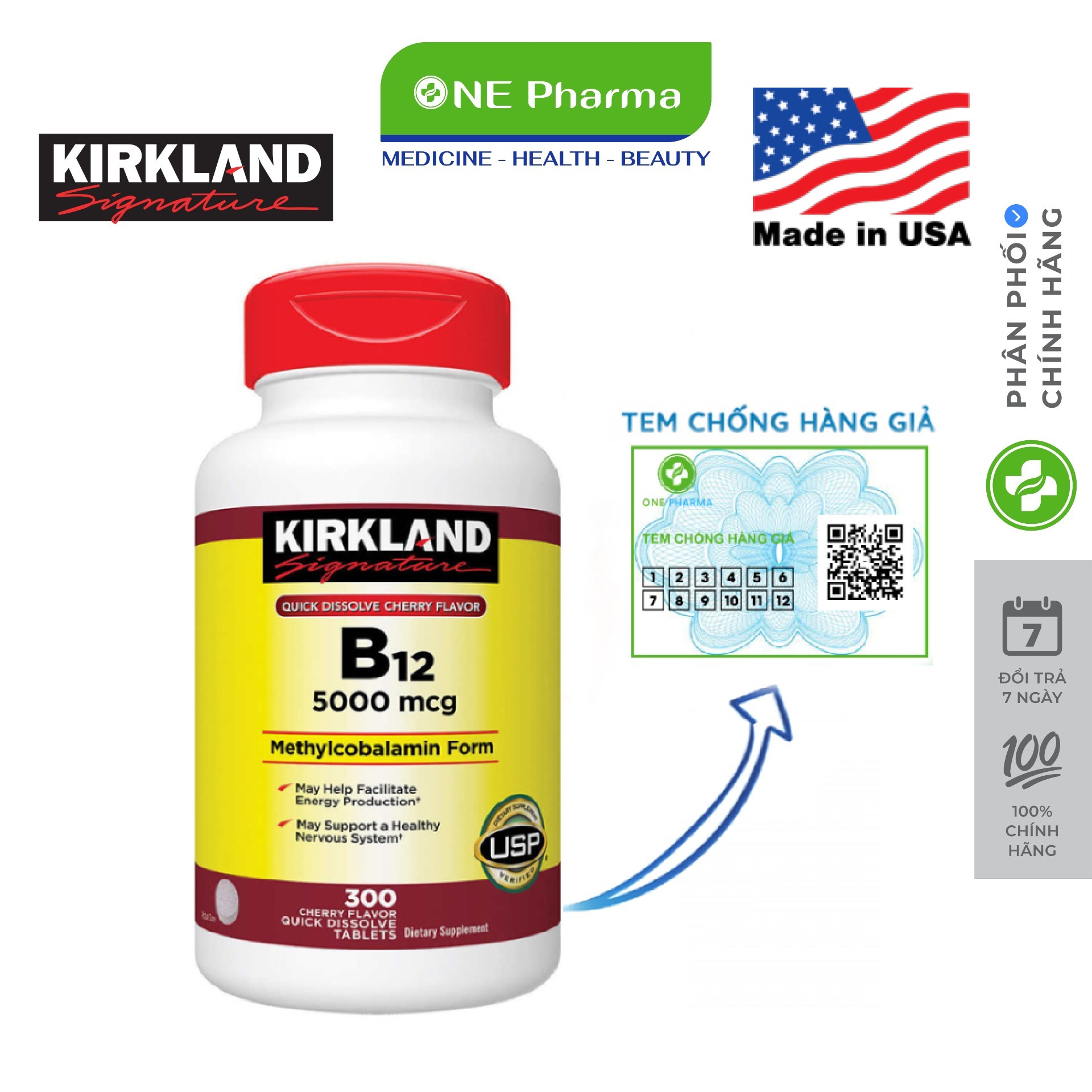 Viên uống bổ sung b12 kirkland 5000mcg 300 viên của mỹ