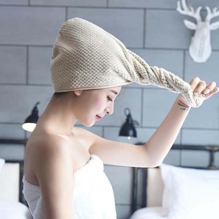 Combo 2 Khăn quấn tóc nhanh khô,khăn ủ tóc, mũ tắm trùm đầu làm khô tóc siêu nhanh