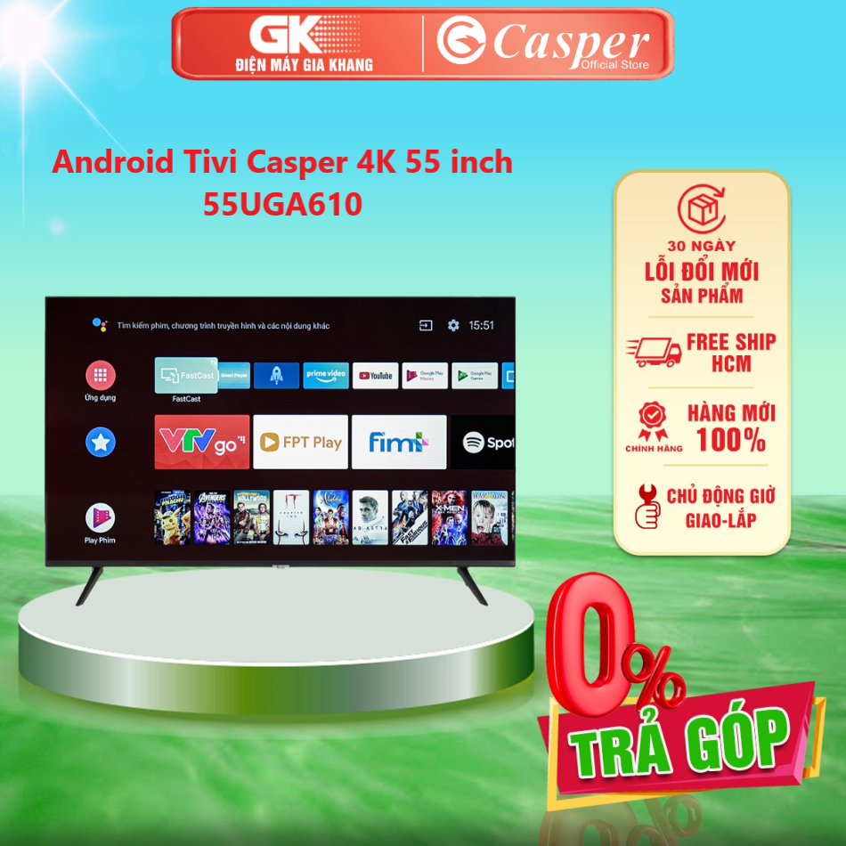 Android tivi casper 4k 55 inch 55uga610 - giao toàn quốc - freeship hcm