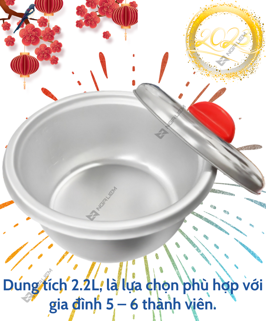 Nồi Cơm Điện 2.2 lít Kim Cương (Nắp rời)