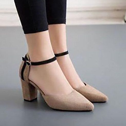 Giày cao gót vuông 7p bít mũi gót sọc đơn