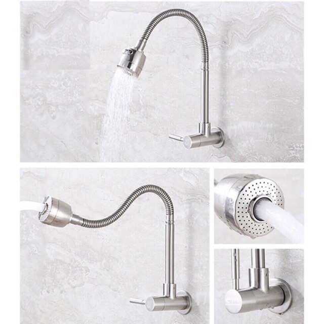 Vòi Rửa Bát Lạnh Cắm Tường Cần Mềm Inox 304