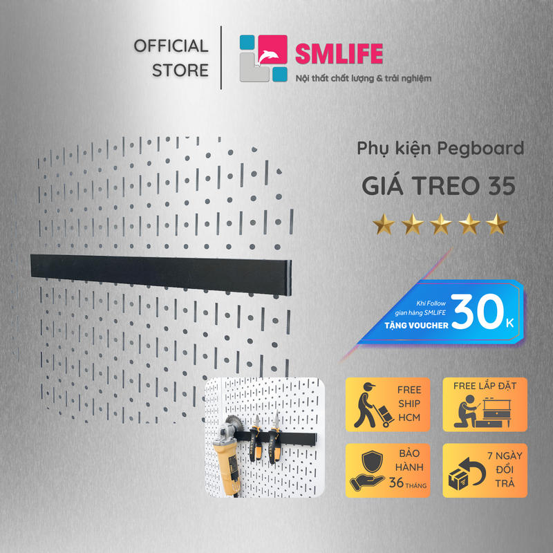 Giá treo 35 Pegboard - Giá treo bằng thép sơn tĩnh điện - Phụ kiện móc treo dụng cụ Pegboard