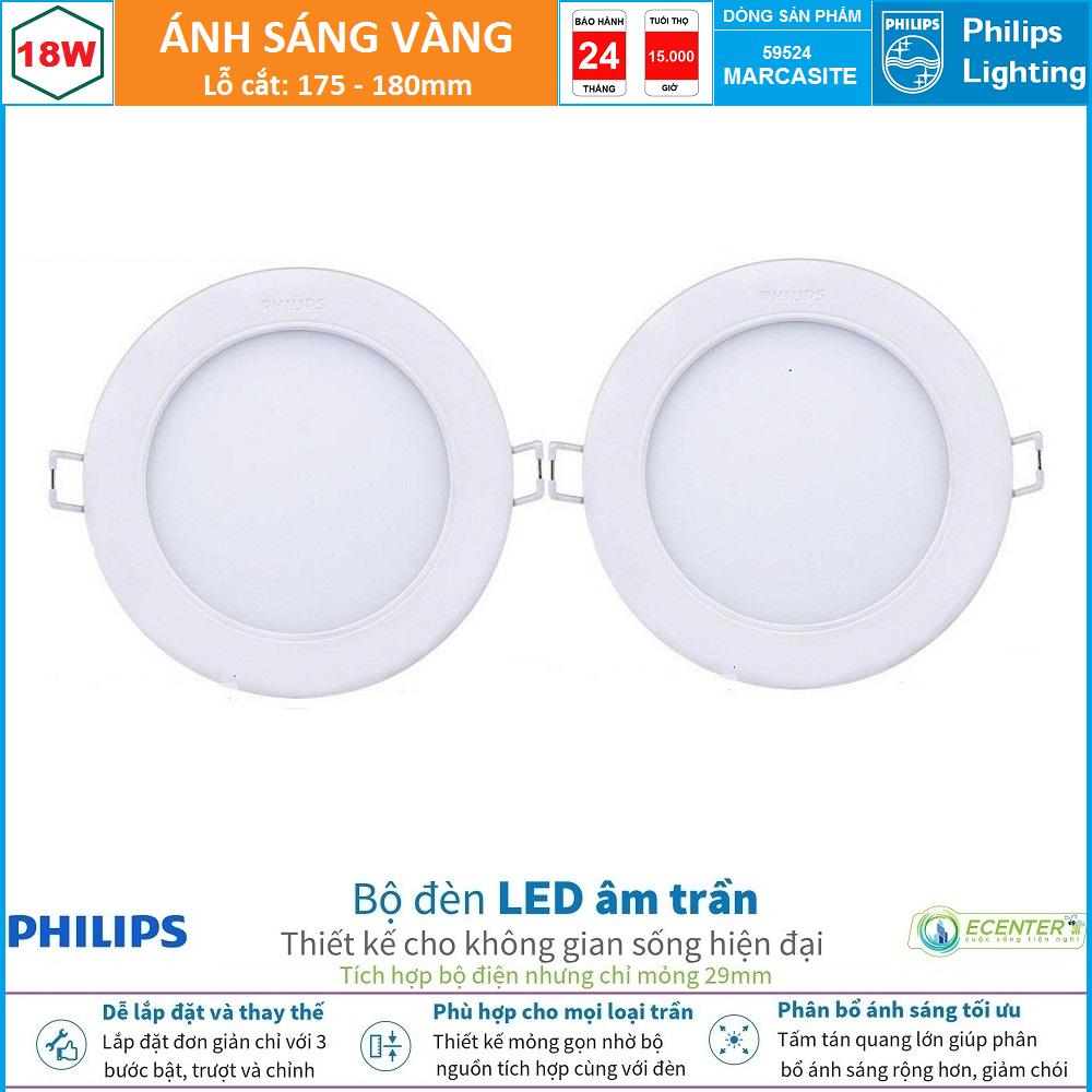 ( Bộ 2 ) Đèn Led Âm trần 16W Philips Downlight 59531 MARCASITE D175 ( Ánh Sáng Trắng & Trung Tính & Vàng )