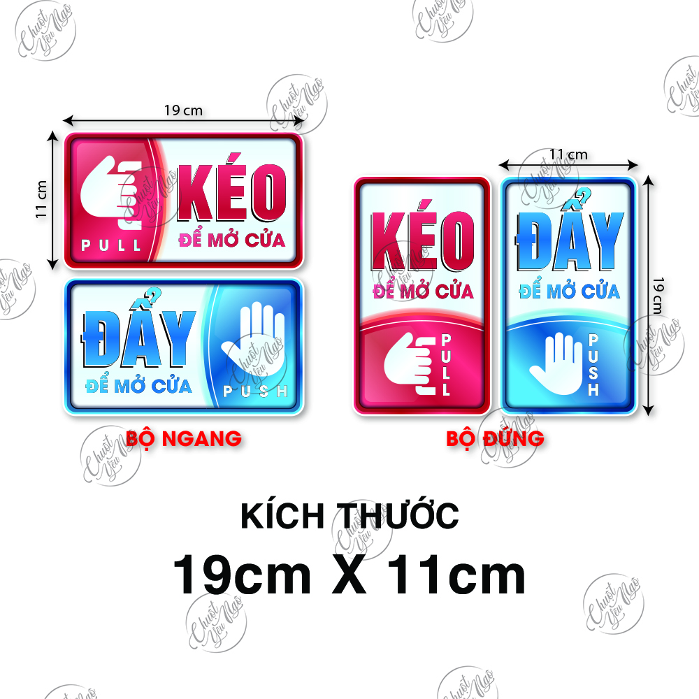 Miếng dán pull push đẩy kéo decal hình dán cửa kính decor trang trí cửa ra vào chất liệu chống thấm nước 19x11cm