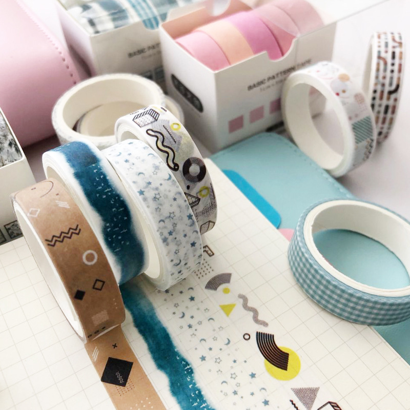 Set 5 cuộn washi tape Basic Pattern (Hàng có sẵn)