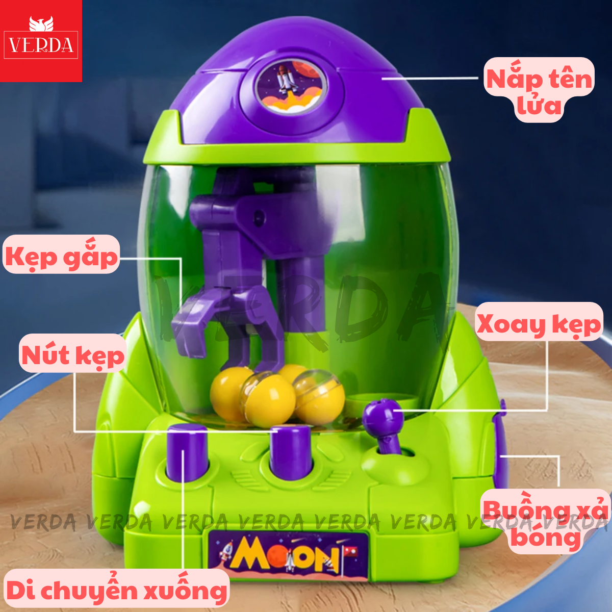 Máy gắp bóng mini, đồ chơi bộ gấp rocket tên lửa bi kẹo trẻ em cho bé VERDA