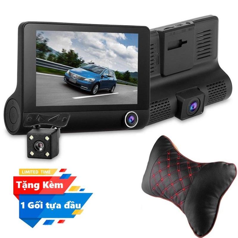 Camera hành trình cao cấp Full HD 3 in 1 gồm 1 camera trước, 1 camera sau và 1 camera trong xe Tặng kèm gối tựa đầu trên ô tô