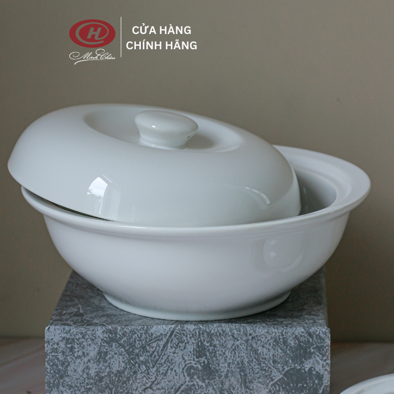 Liễn Cơm Có Vành Trắng Trơn - Sứ Minh Châu - LC18