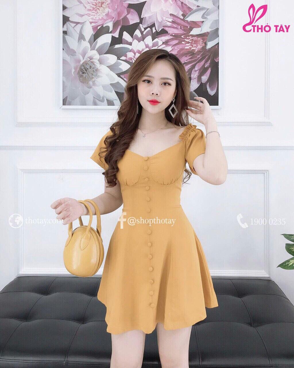 Đầm bẹt vai đính nút siêu đẹp (GS) UZU