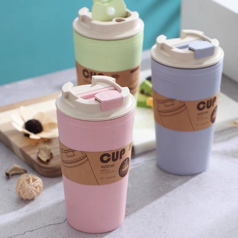 Ly giữ nhiệt lúa mạch có nắp cắm ống hút cao cấp 420ml
