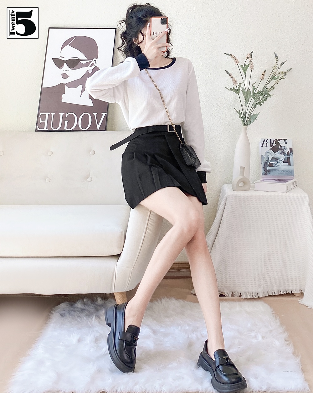 Chân váy ngắn xếp ly kèm đai Twenty.Five 5033