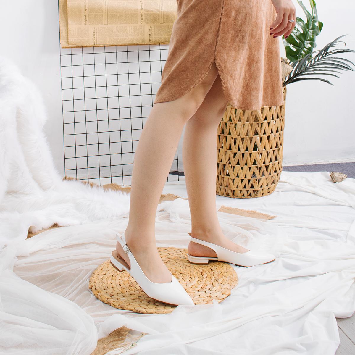Giày nữ, giày cao gót slingback mũi nhọn cao 2cm thời trang kiểu dáng basic - EL001 (WH)