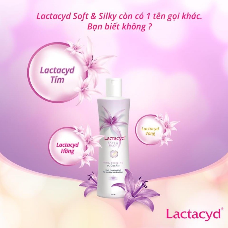 (Diện mạo mới) DDVS Phụ nữ Lactacyd (TÍM) Soft & Silky DƯỠNG ẨM 250ml