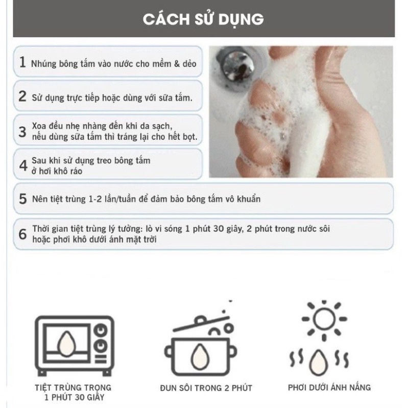 Bông tắm hữu cơ Hàn Quốc murmur siêu mềm cho bé