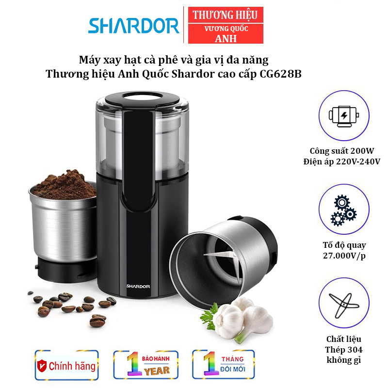 - Máy xay hạt cà phê và gia vị đa năng nhãn hiệu Shardor CG628B, công suất 200W - Hàng chính hãng, bảo hành 12 tháng