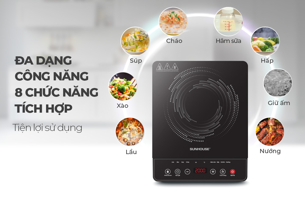 Bếp điện từ Sunhouse SHD6161 + tặng dao làm bếp màu đen