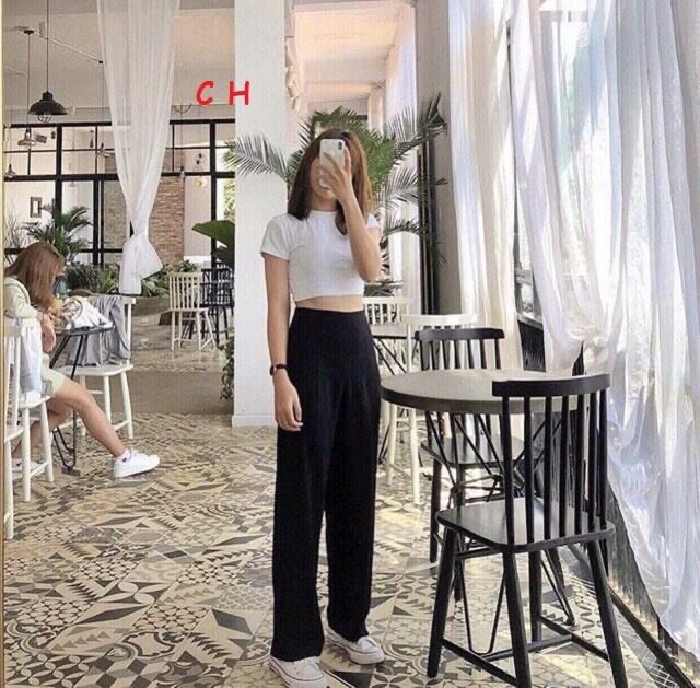 Set Áo Croptop Tay Cộc Quần Suông Ống Rộng Xuông Dài Xinh D32