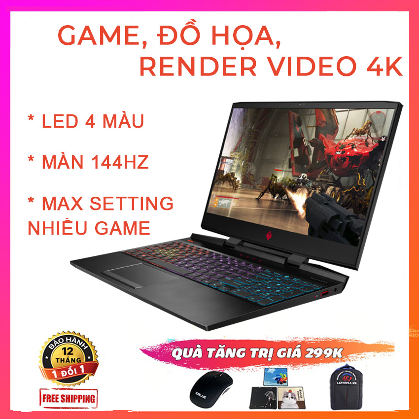 HP Omen 15 2019 Chuyên Gaming, Đồ Họa, Render Video 4K, i7-9750H, RAM 16G, SSD NVMe 256G, VGA NVIDIA GTX 1660 Ti-6G, màn 15.6 FullHD IPS, 144Hz, Viền Siêu Mỏng