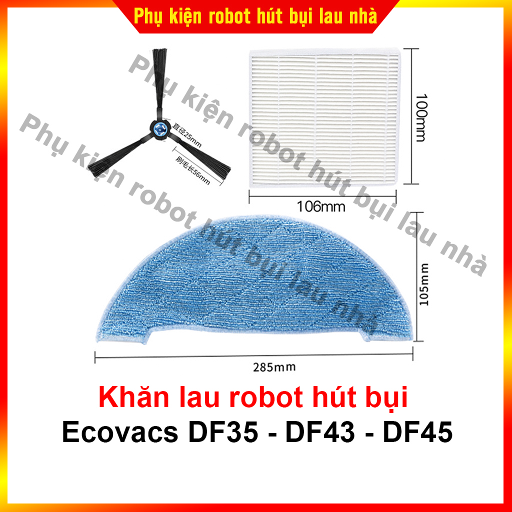 Phụ kiện robot hút bụi Ecovacs DF43, DF45 ( Chổi cạnh, lọc bụi, khăn lau)