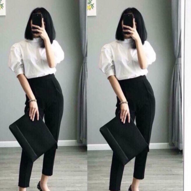 quần baggy nữ  vải sạn lưng chun chất co giãn