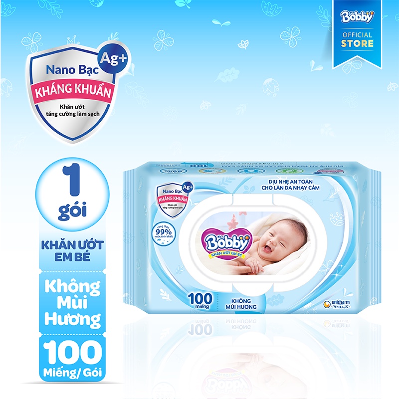 Khăn ướt Bobby 100 tờ loại không mùi, có mùi