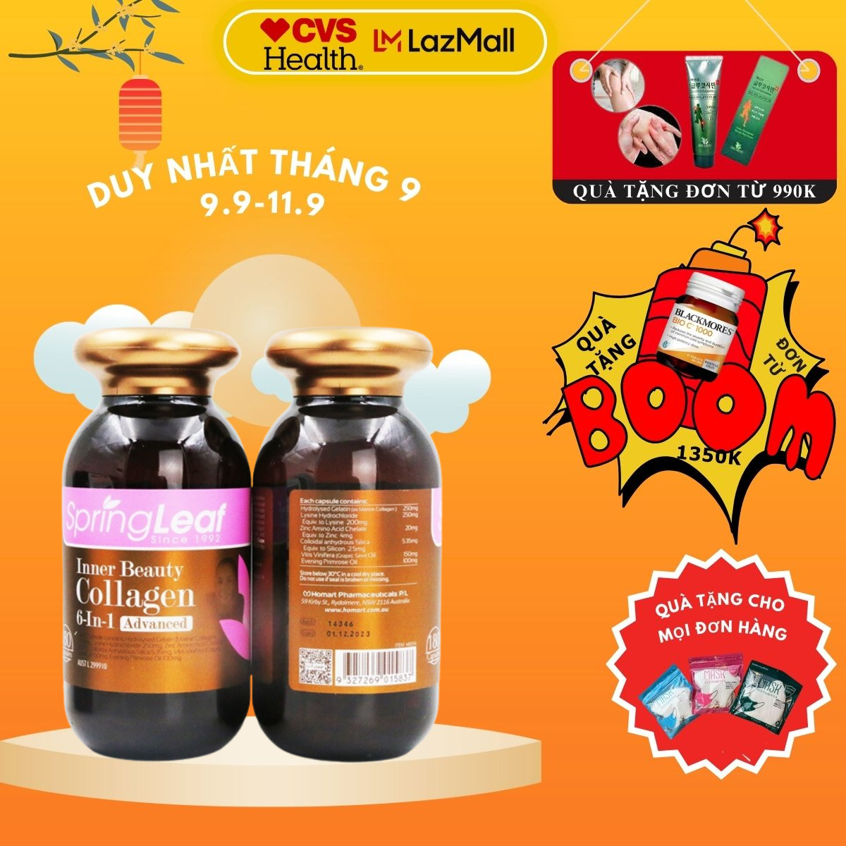 Viên uống collagen 6 in 1 spring leaf inner beauty của úc 180 viên