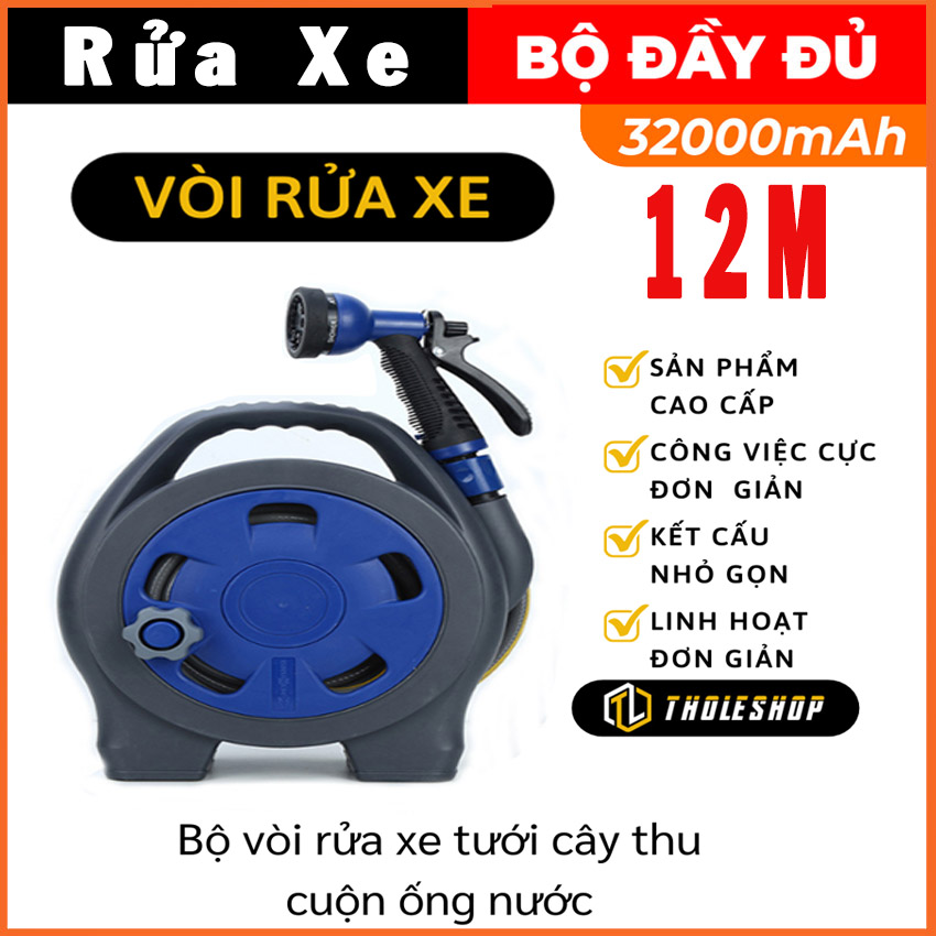 Bộ vòi rửa xe tưới cây đa năng thu cuộn ống nước 12m,kèm đầu phun 6 trong 1 có chức năng điều chỉnh tia nước tiện lợi - bộ vòi rửa xe kiên cố, gọn nhẹ, linh hoạt, thu cuộn ống dễ dàng