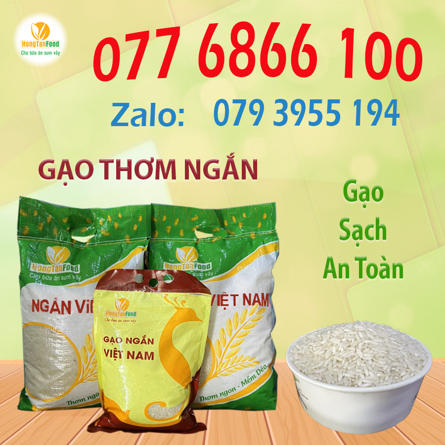 Gạo thơm ngắn Việt Nam Hồng Tân túi 5kg. Đặt sản Hậu Giang. Nở mềm cơm