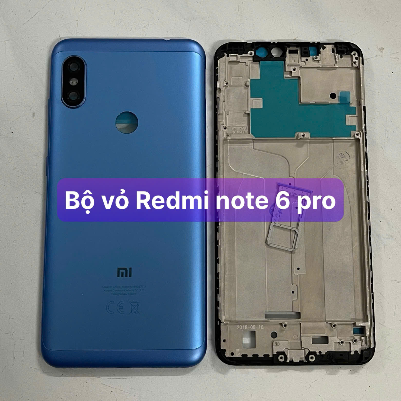 bộ vỏ xiaomi Redmi note 6 pro (zin) kèm khay sim