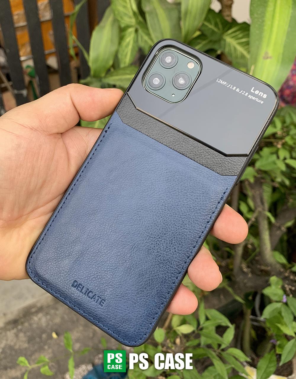 Ốp lưng da kính cao cấp dành cho iPhone 11 Pro - Màu xanh - PS Case Phân Phối