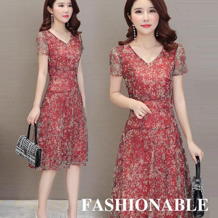 Đầm trung niên voan hoa 2 lớp ( hàng QC cao cấp)