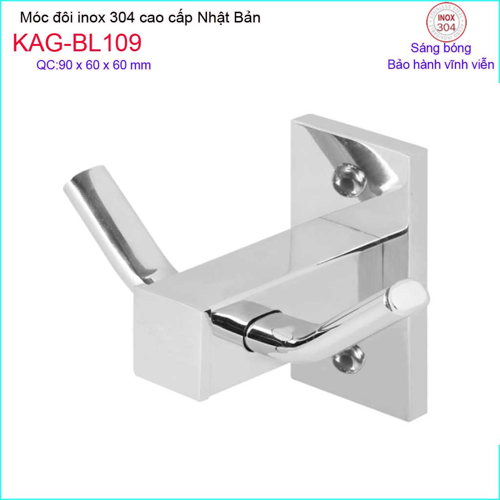 [HCM]Móc khăn 2 Inox Kace  KAG-BL109, móc đôi SUS304 Nhật Bản móc treo đồ đế đúc vuông thiết kế cao cấp sử dụng tiện dụng