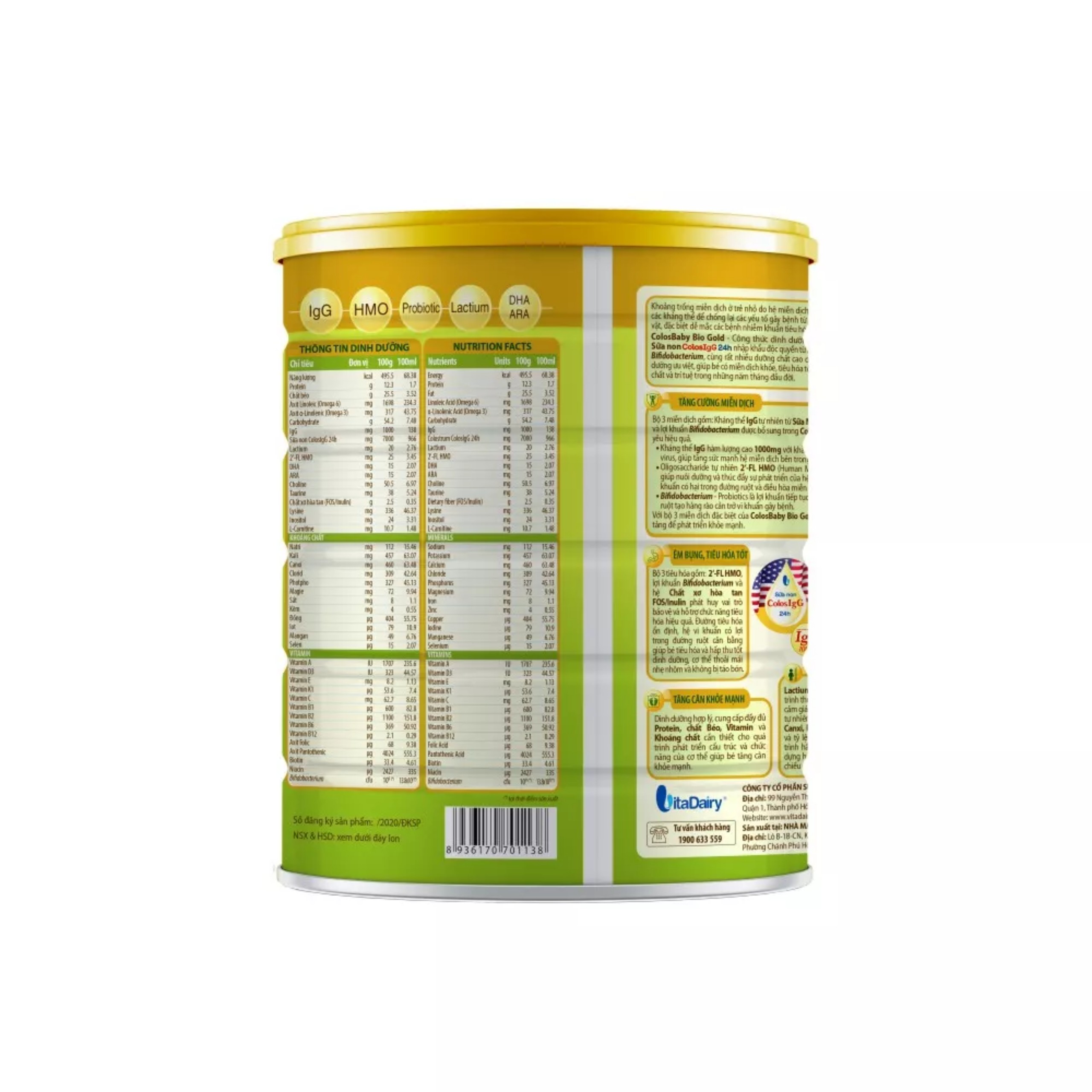 (HSD T10-2027) (Quét Mã QR Tích Xu) Sữa Bột Vitadairy Colosbaby Bio Gold 0+ 800g.