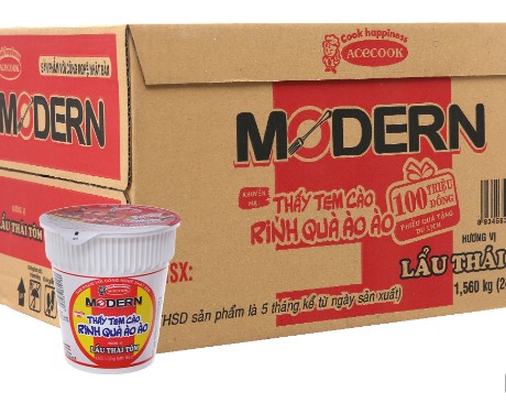 Mì ly Modern lẩu thái tôm - thùng 24 ly x 65g