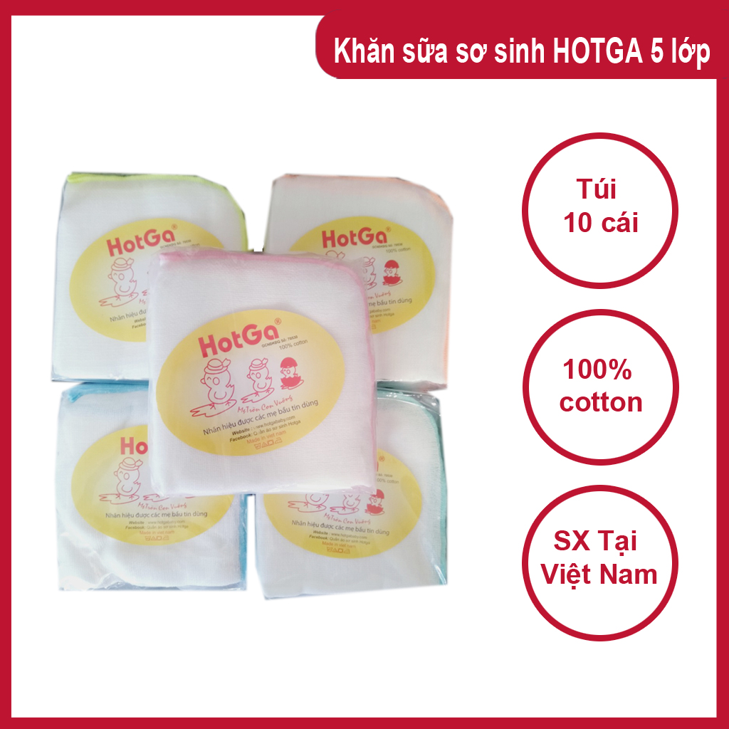 Khăn sữa xô cotton HOTGA 5 lớp (túi 10 cái)
