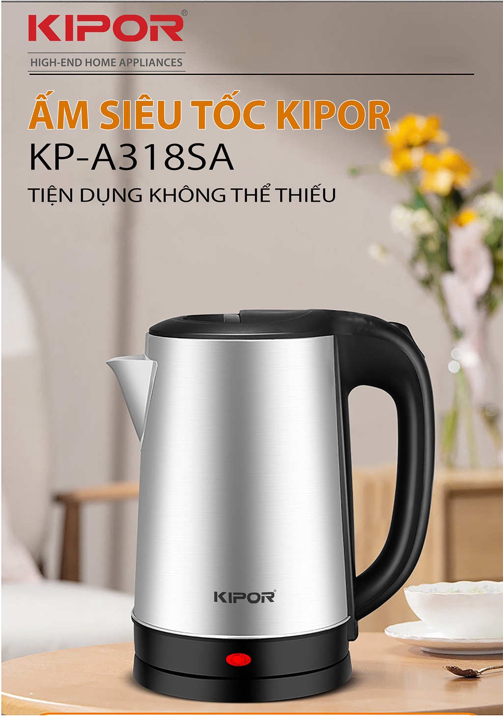 Ấm đun siêu tốc inox Kipor KP-318SA
