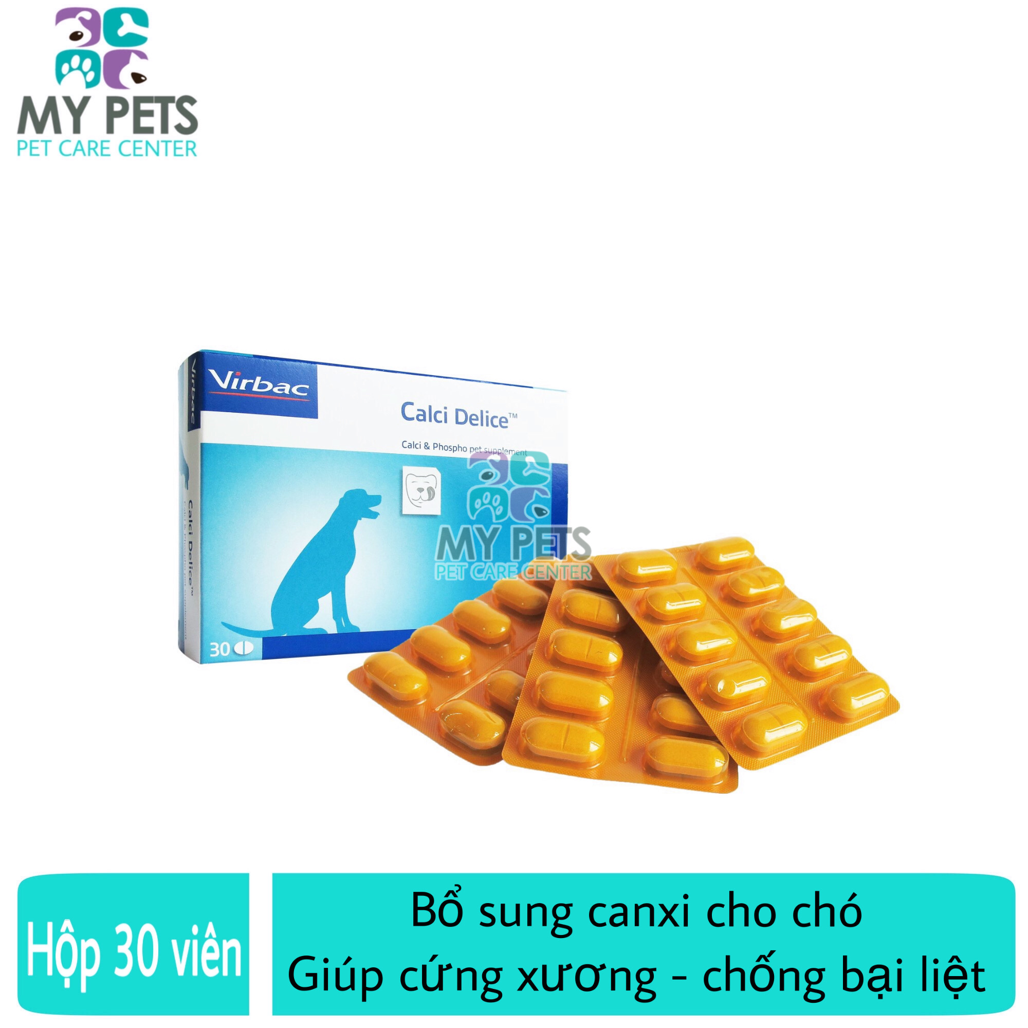 Bổ sung canxi và khoáng chất giúp cứng xương xử lý bại liệt cho chó - Virbac Canxi delice hộp 30 viên