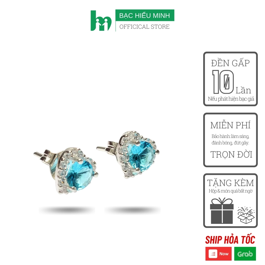 Bông tai, khuyên tai, hoa tai nữ bạc 925 nụ hoa đá xanh nữ tính trẻ trung bạc hiểu minh ht076