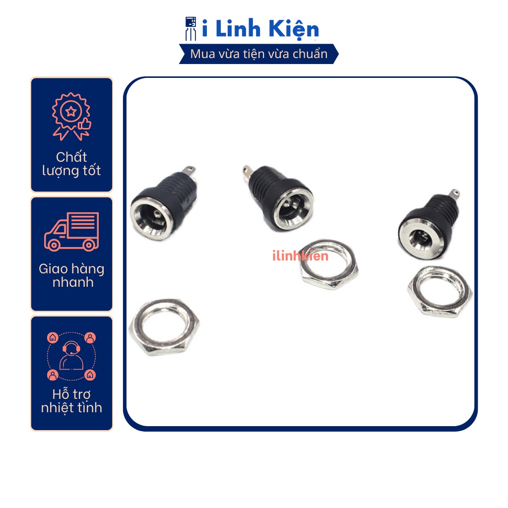 Jack nguồn DC cái 5.5x2.1mm sắt tròn DC-022B
