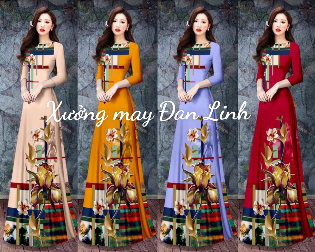 Áo dài họa tiết đẹp có sẵn 4 màu dễ mặc, tôn dáng – Xưởng may áo dài Đan Linh