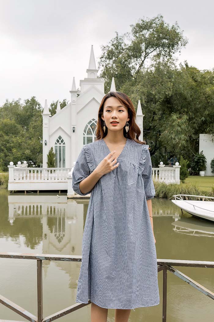 ĐẦM BẦU TAY LỬNG CỔ V HINATA DB006